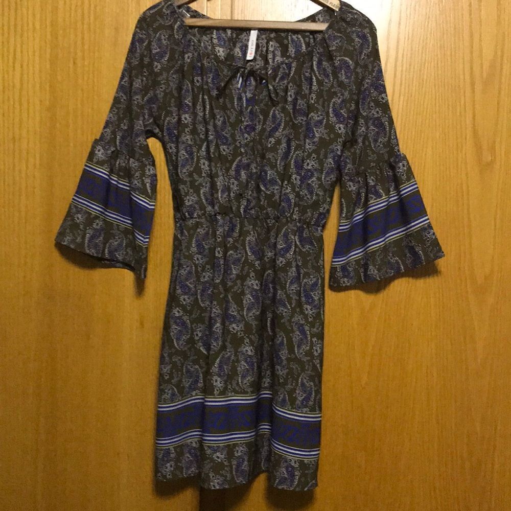 Gilli olive/deep blue paisley print midi, small